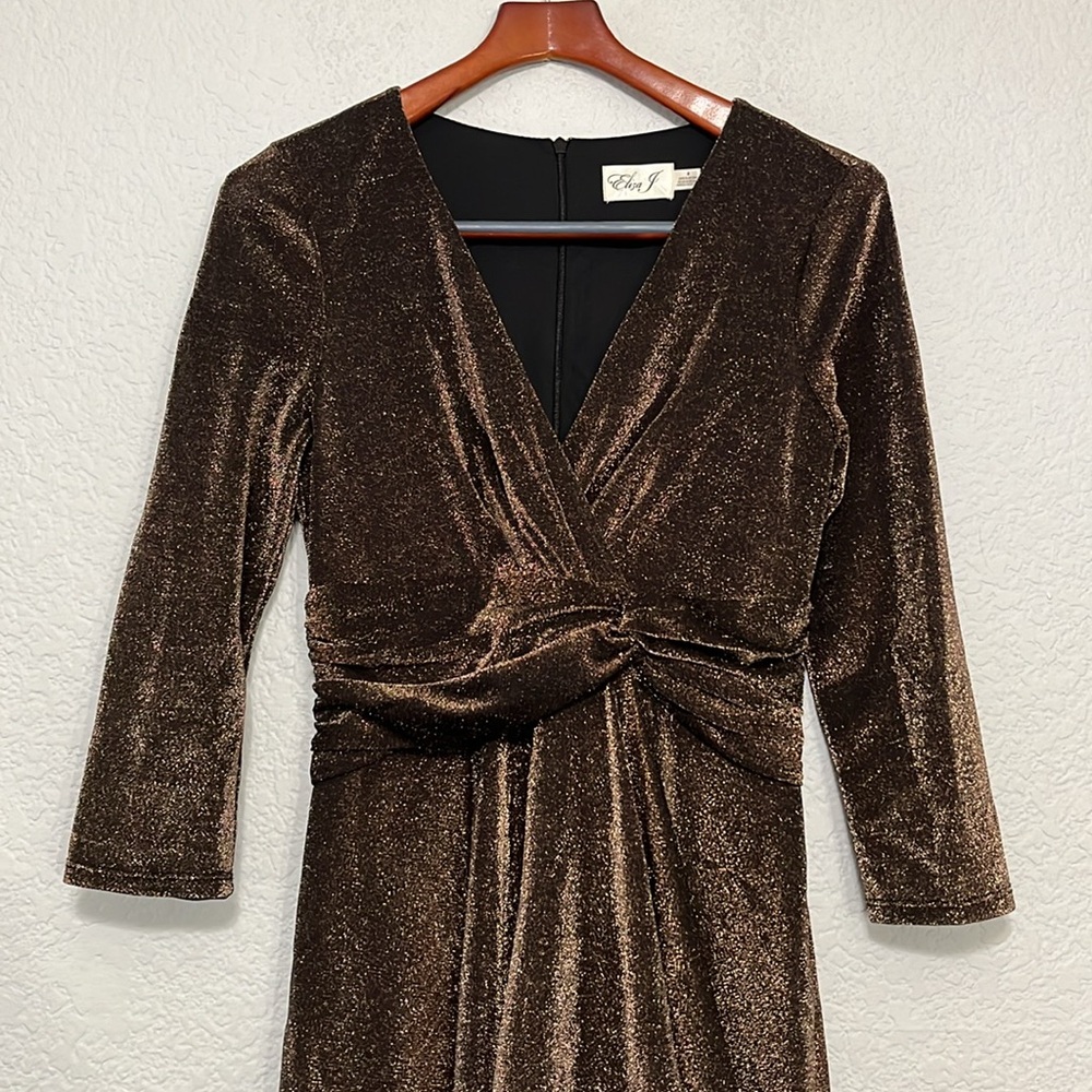 Eliza J Bronze Metallic Faux Wrap Dress - Picture 4 of 15